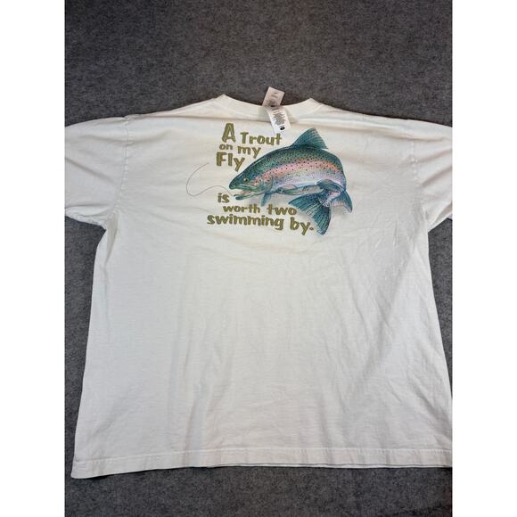 Columbia A Trout On My Fly Is Worth Two Swimming By Graphic T Shirt Men XL White - Picture 1 of 5